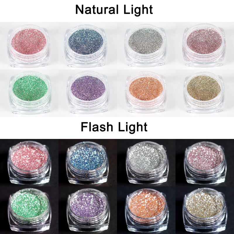 SIUSIO Reflective Glitter Powder Set, 8 Colors Diamond Nail Glitters Dust Shiny Sugar Nail Dipping Pigment Nail Supplies for Nail Art Gel Polish Crafts Disco Party Nightclub Wedding - Image 3